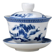 Load image into Gallery viewer, china tea cup--Ceramic large covered bowl household blue and white porcelain Sancai tea bowl teacup host cup 220ml not hot tea bowl
