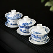 Load image into Gallery viewer, china tea cup--Ceramic large covered bowl household blue and white porcelain Sancai tea bowl teacup host cup 220ml not hot tea bowl
