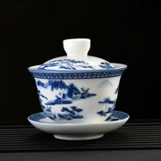 Load image into Gallery viewer, china tea cup--Ceramic large covered bowl household blue and white porcelain Sancai tea bowl teacup host cup 220ml not hot tea bowl
