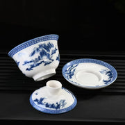 Load image into Gallery viewer, china tea cup--Ceramic large covered bowl household blue and white porcelain Sancai tea bowl teacup host cup 220ml not hot tea bowl
