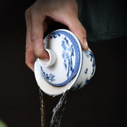 Load image into Gallery viewer, china tea cup--Ceramic large covered bowl household blue and white porcelain Sancai tea bowl teacup host cup 220ml not hot tea bowl
