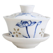 Load image into Gallery viewer, china tea cup--Exquisite hollow blue and white porcelain underglaze colored ceramic Kung Fu tea set Sancai covered bowl tea bowl
